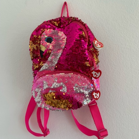 NWT Kid’s TY Fashion Gilda Color Changing Sequin Flamingo Backpack - Picture 3 of 12